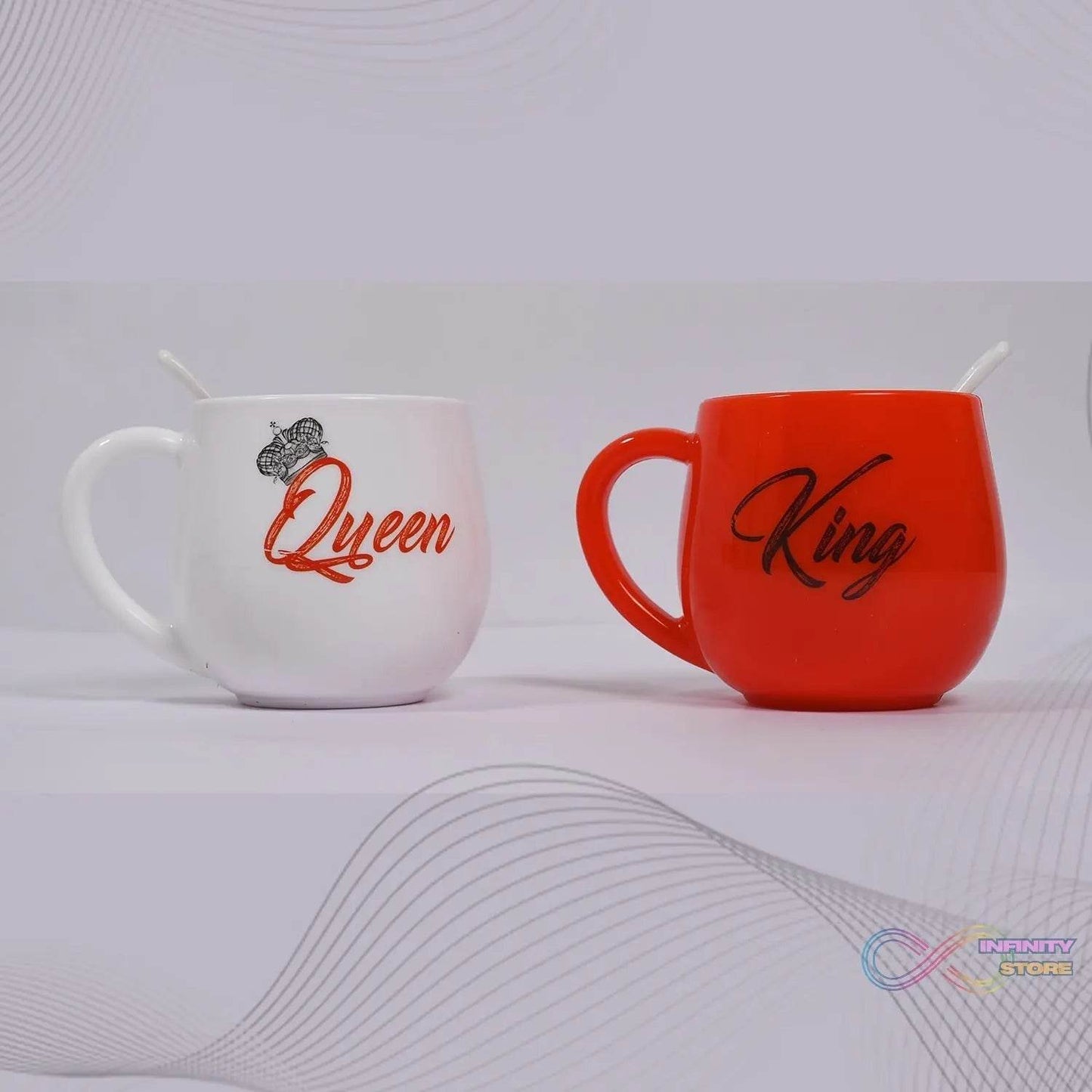 King & Queen Printed Couple Matching Coffee / Tea Plastic Coffee Mug (300ml Set of 2) - infinityexculsivestore.com