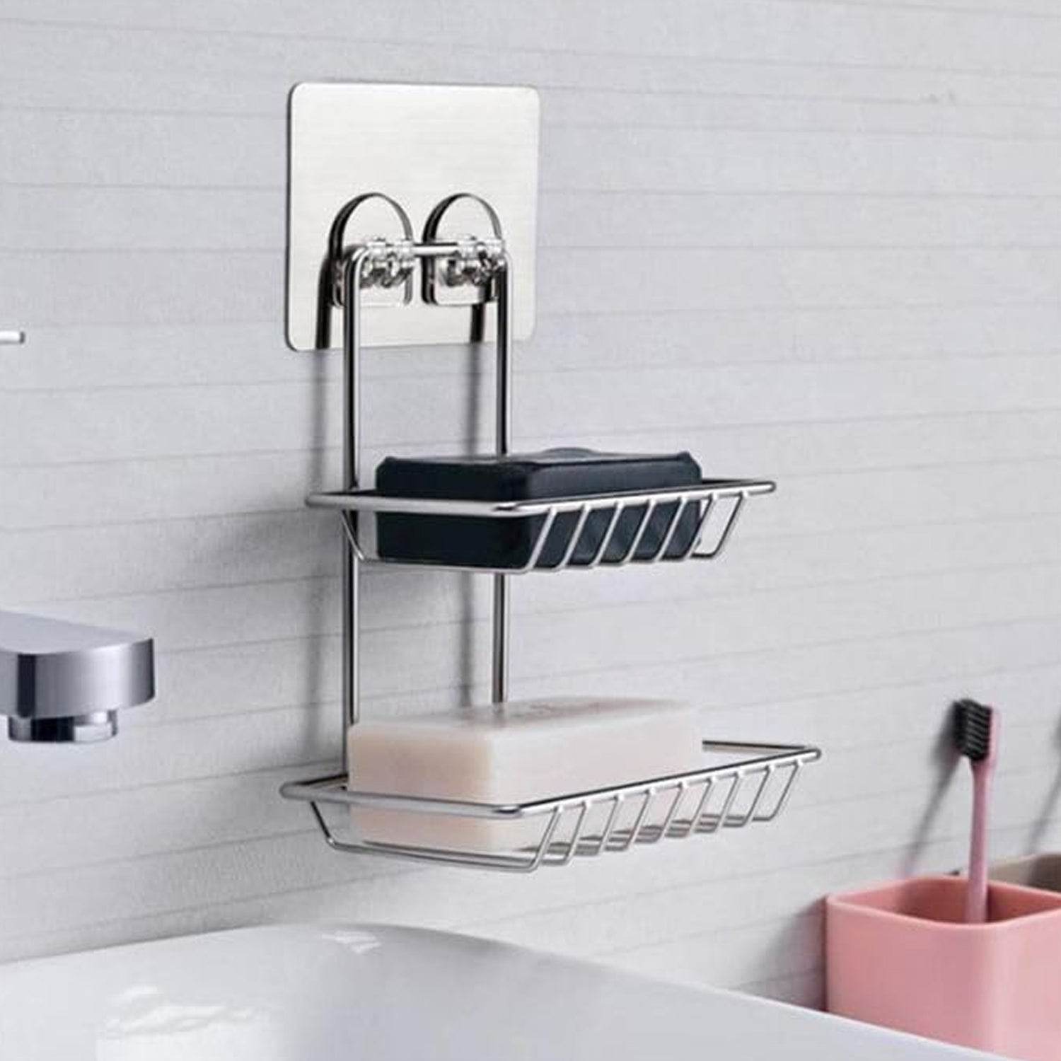 Kitchen Bathroom Soaps Storage Rack with 2 Hook for Home - infinityexculsivestore.com
