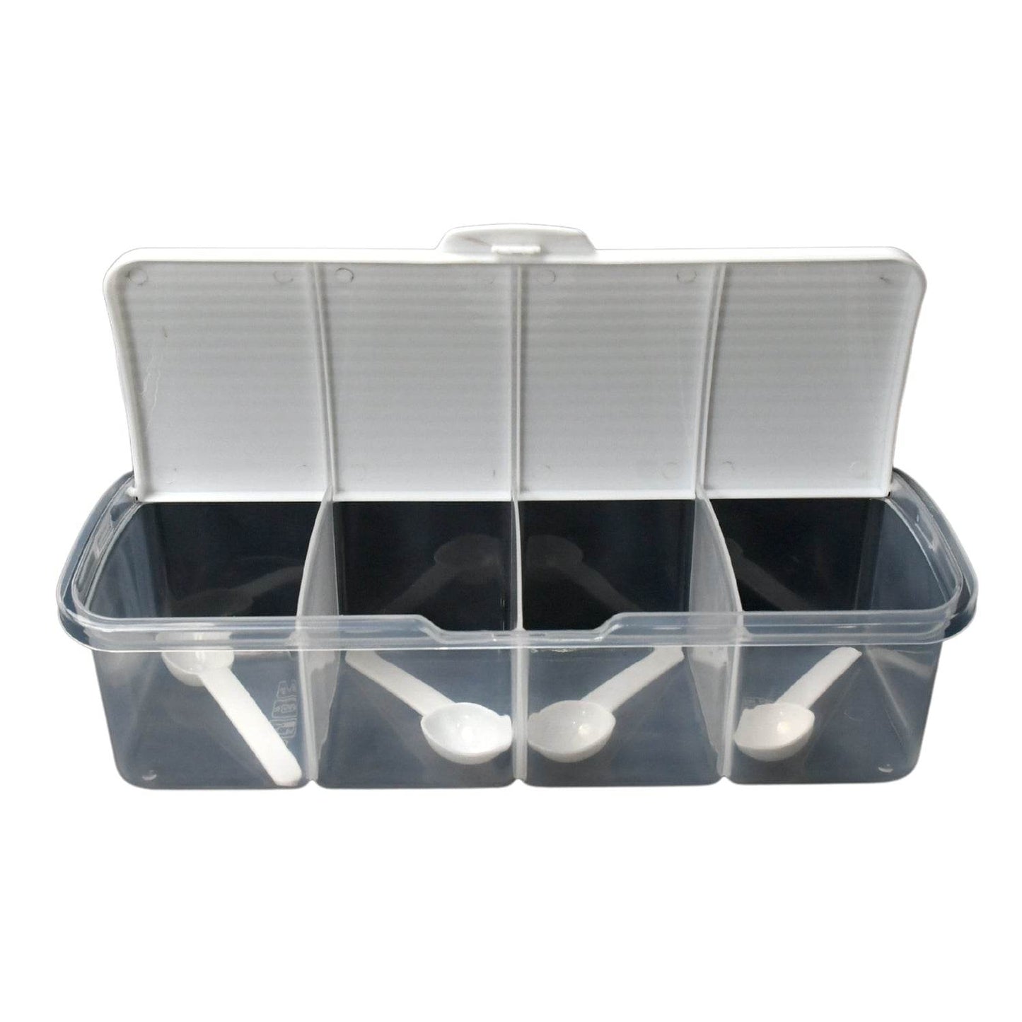 Kitchen Multipurpose Air-tight 4 Sections Storage Containers / Masala Box Pickle (Achar) Jar with 4 spoon for each section (1 Pc / Mix Color) - infinityexculsivestore.com