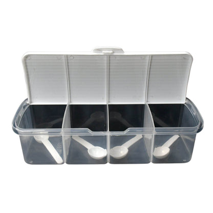 Kitchen Multipurpose Air-tight 4 Sections Storage Containers / Masala Box Pickle (Achar) Jar with 4 spoon for each section (1 Pc / Mix Color) - infinityexculsivestore.com