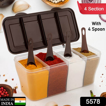 Kitchen Multipurpose Air-tight 4 Sections Storage Containers / Pickle (Achar) Jar with 4 spoon for each section (1 Pc / Mix Color) - infinityexculsivestore.com