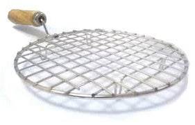 Kitchen Round Stainless Steel Roaster Papad Jali, Barbecue Grill with Wooden Handle - infinityexculsivestore.com