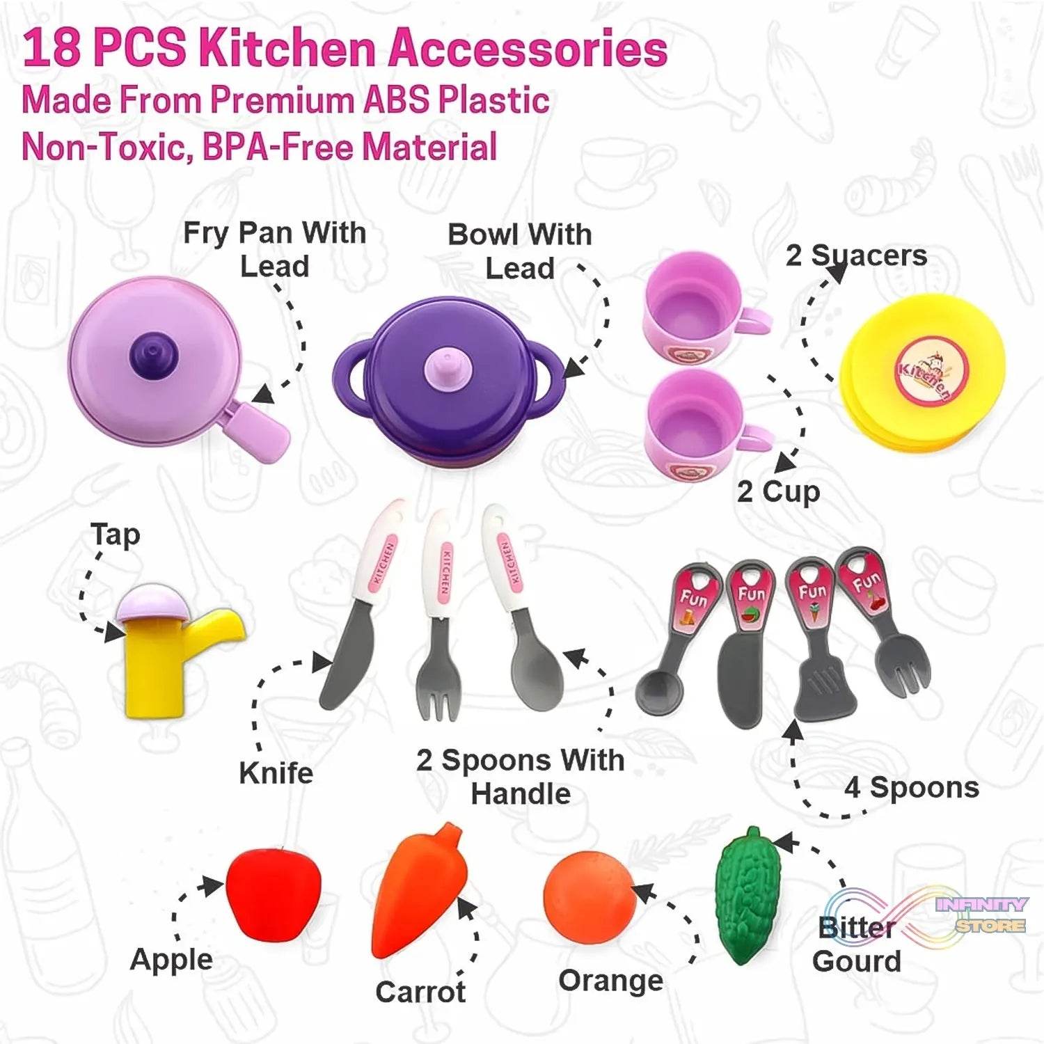 Kitchen Set for Kids Girls Pretend Play Toys Little (23 Pcs Set Approx) - infinityexculsivestore.com