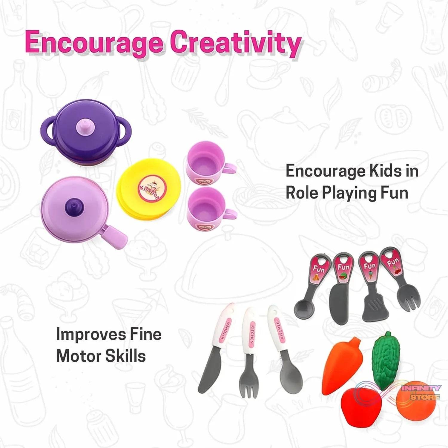 Kitchen Set for Kids Girls Pretend Play Toys Little (23 Pcs Set Approx) - infinityexculsivestore.com