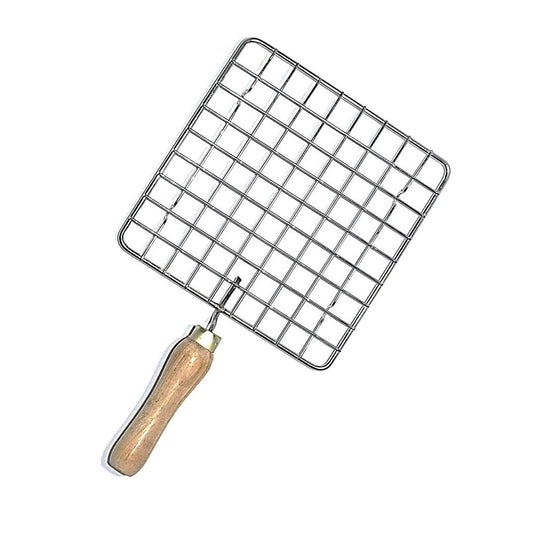 Kitchen Square Stainless Steel Roaster Jali, Barbecue Grill with Wooden Handle - infinityexculsivestore.com