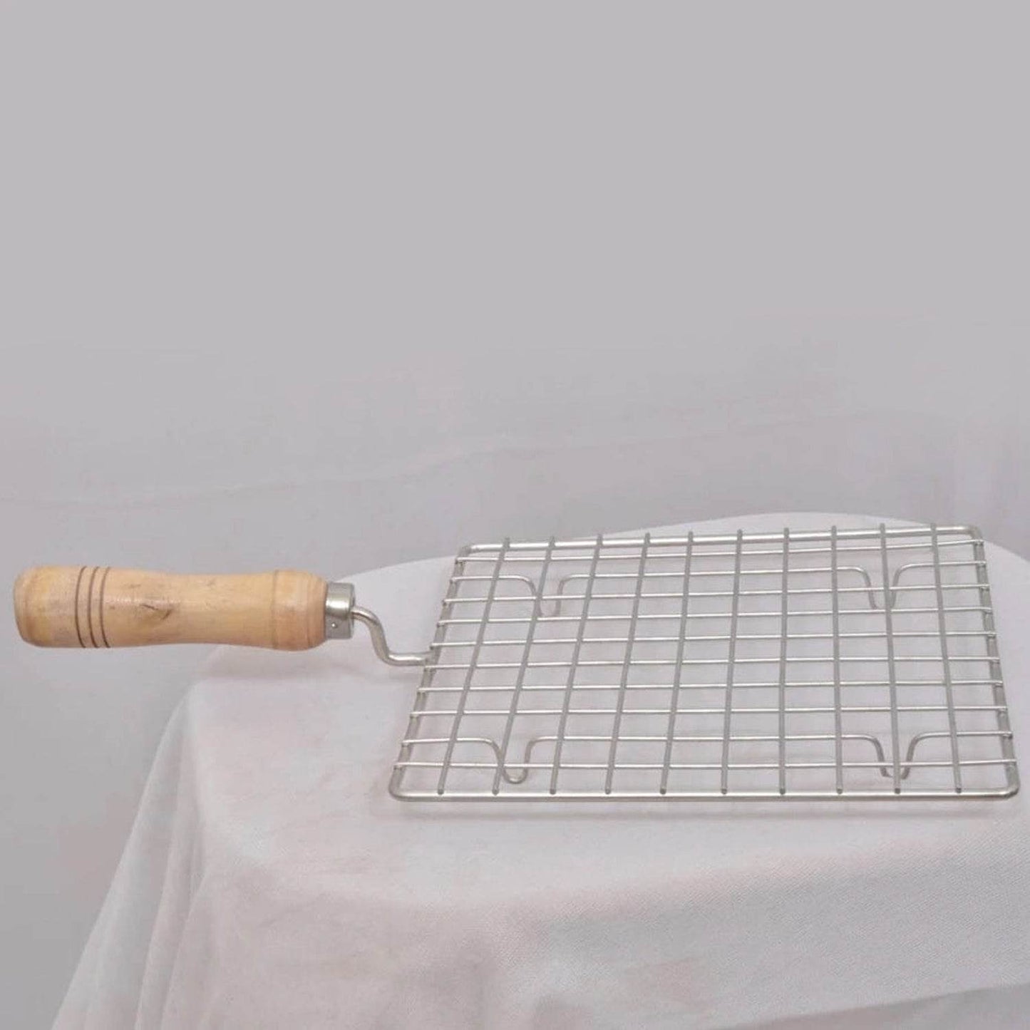 Kitchen Square Stainless Steel Roaster Jali, Barbecue Grill with Wooden Handle - infinityexculsivestore.com