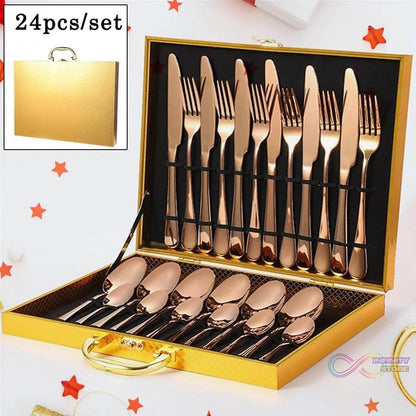 Kitchen Tableware / Flatware Sets Kitchen Forks Spoons with Gift Box (24 Pcs Set) - infinityexculsivestore.com