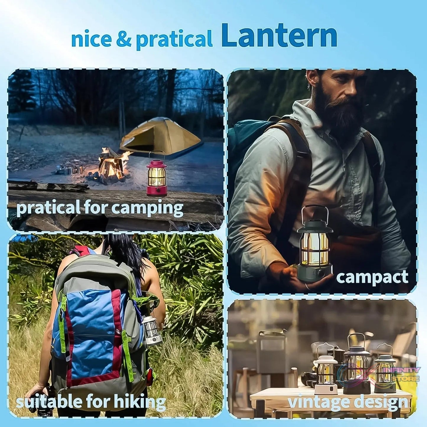 LED Camping Lante Light Retro Style Lighting Battery Type - c Rechargeable (1 Pc) - infinityexculsivestore.com