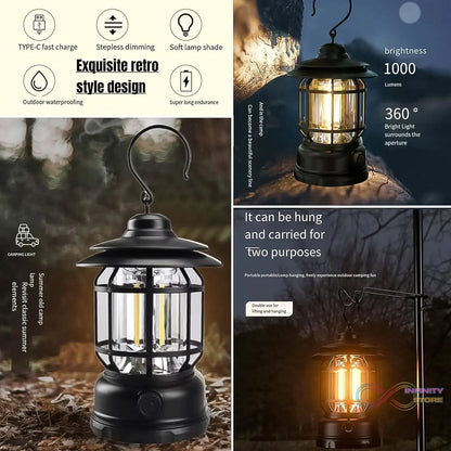 LED Camping Lante Light Retro Style Lighting Battery Type - c Rechargeable (1 Pc) - infinityexculsivestore.com