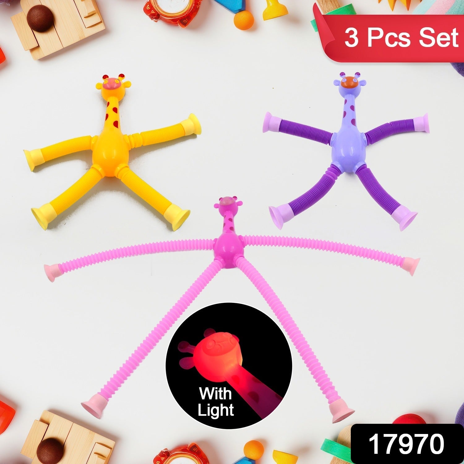 LED Telescopic Suction Cup Giraffe Toy, Pop Tubes Fidget Toys, Shape Changing Telescopic Sensory Tubes Fidget Tubes Sensory Toys Suction Toy, Funny Gift (3 Pcs Set) - infinityexculsivestore.com