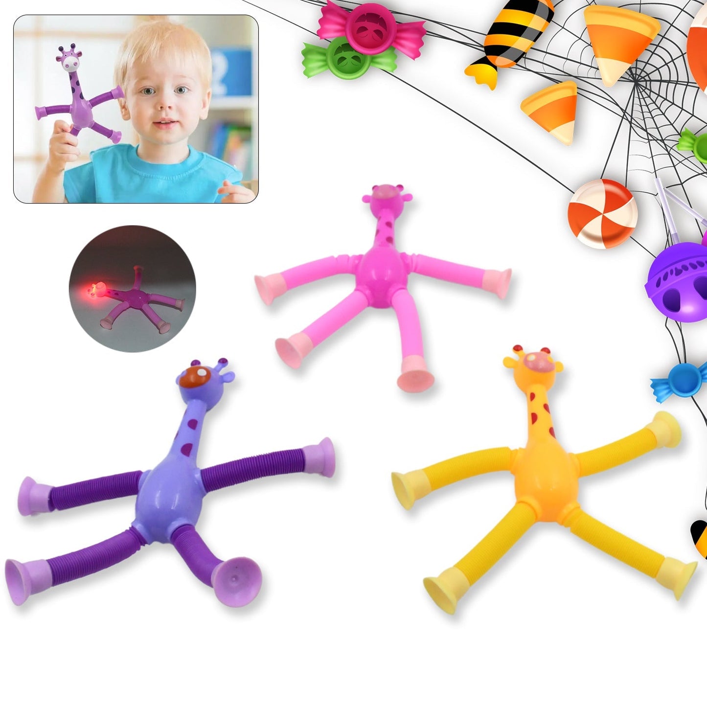 LED Telescopic Suction Cup Giraffe Toy, Pop Tubes Fidget Toys, Shape Changing Telescopic Sensory Tubes Fidget Tubes Sensory Toys Suction Toy, Funny Gift (3 Pcs Set) - infinityexculsivestore.com