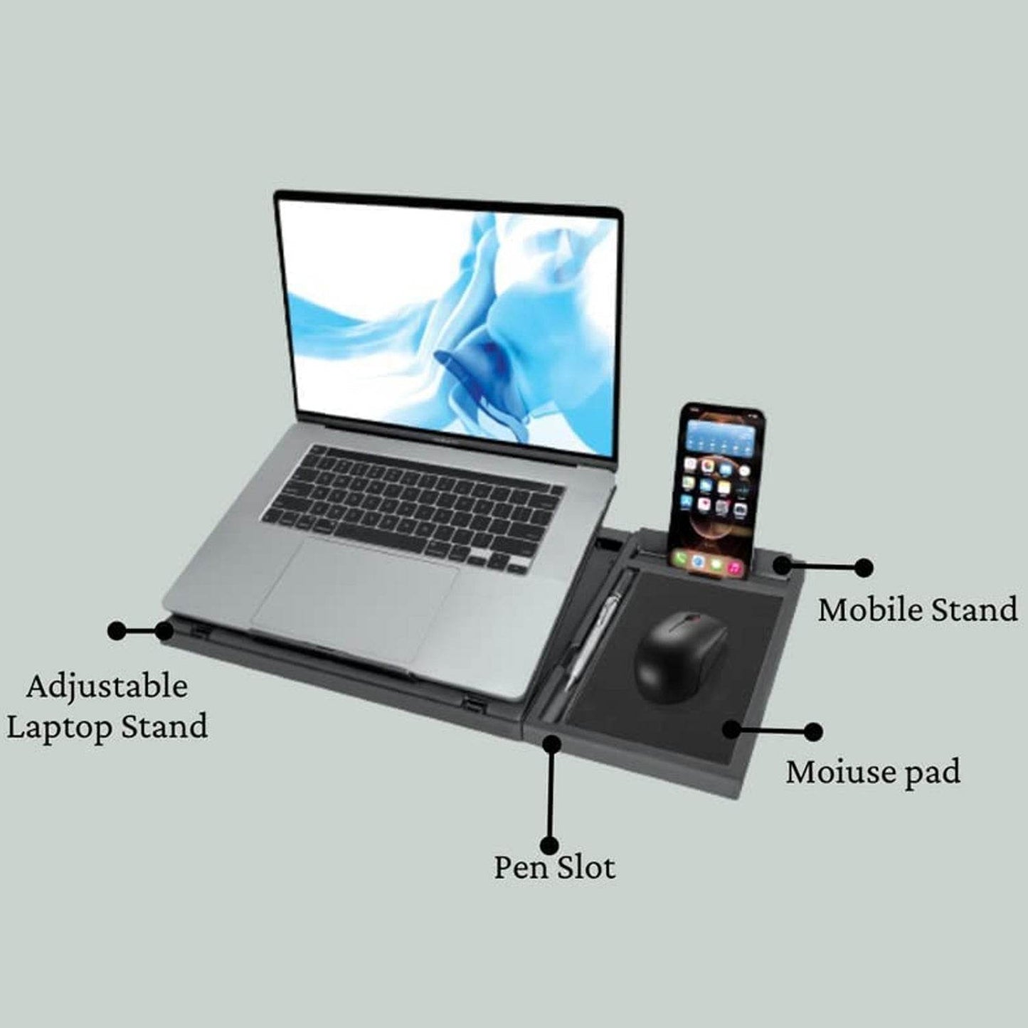 Laptop Stand Suitable Portable Foldable Compatible with MacBook Notebook Tablet Tray Desk Table Book with Free Phone Stand - infinityexculsivestore.com