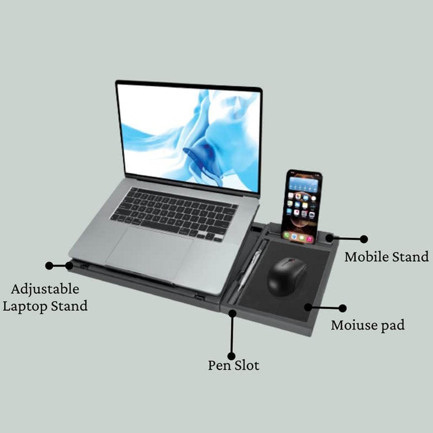 Laptop Stand Suitable Portable Foldable Compatible with MacBook Notebook Tablet Tray Desk Table Book with Free Phone Stand - infinityexculsivestore.com