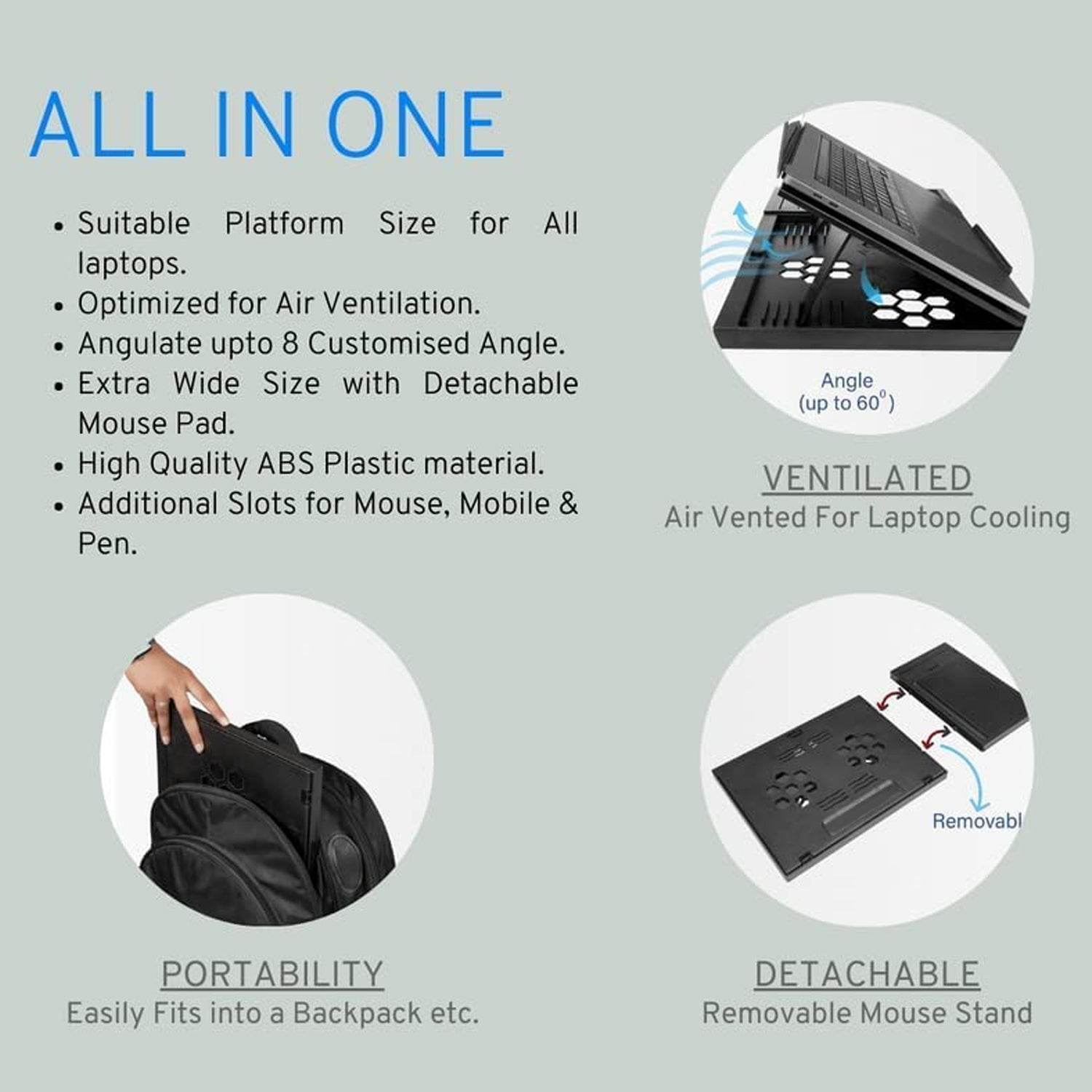 Laptop Stand Suitable Portable Foldable Compatible with MacBook Notebook Tablet Tray Desk Table Book with Free Phone Stand - infinityexculsivestore.com