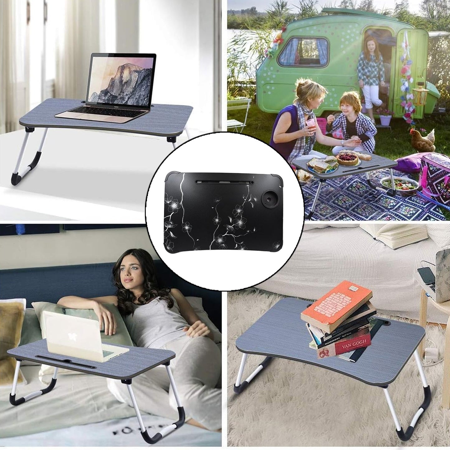 Laptop Table Foldable Portable Notebook Bed Lap Desk Tray Stand Reading Holder with Coffee Cup Slot for Breakfast, Reading & Movie Watching. - infinityexculsivestore.com