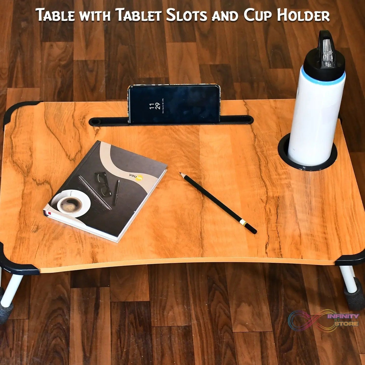 Laptop Table Foldable Portable Notebook Bed Lap Desk Tray Stand Reading Holder with Coffee Cup Slot for Breakfast, Reading & Movie Watching. - infinityexculsivestore.com