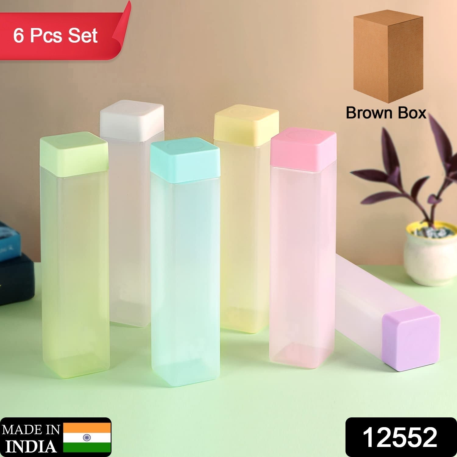 Large Capacity Plastic Water Bottle | Set of 6 | Square Water Bottle (940ml each) - infinityexculsivestore.com