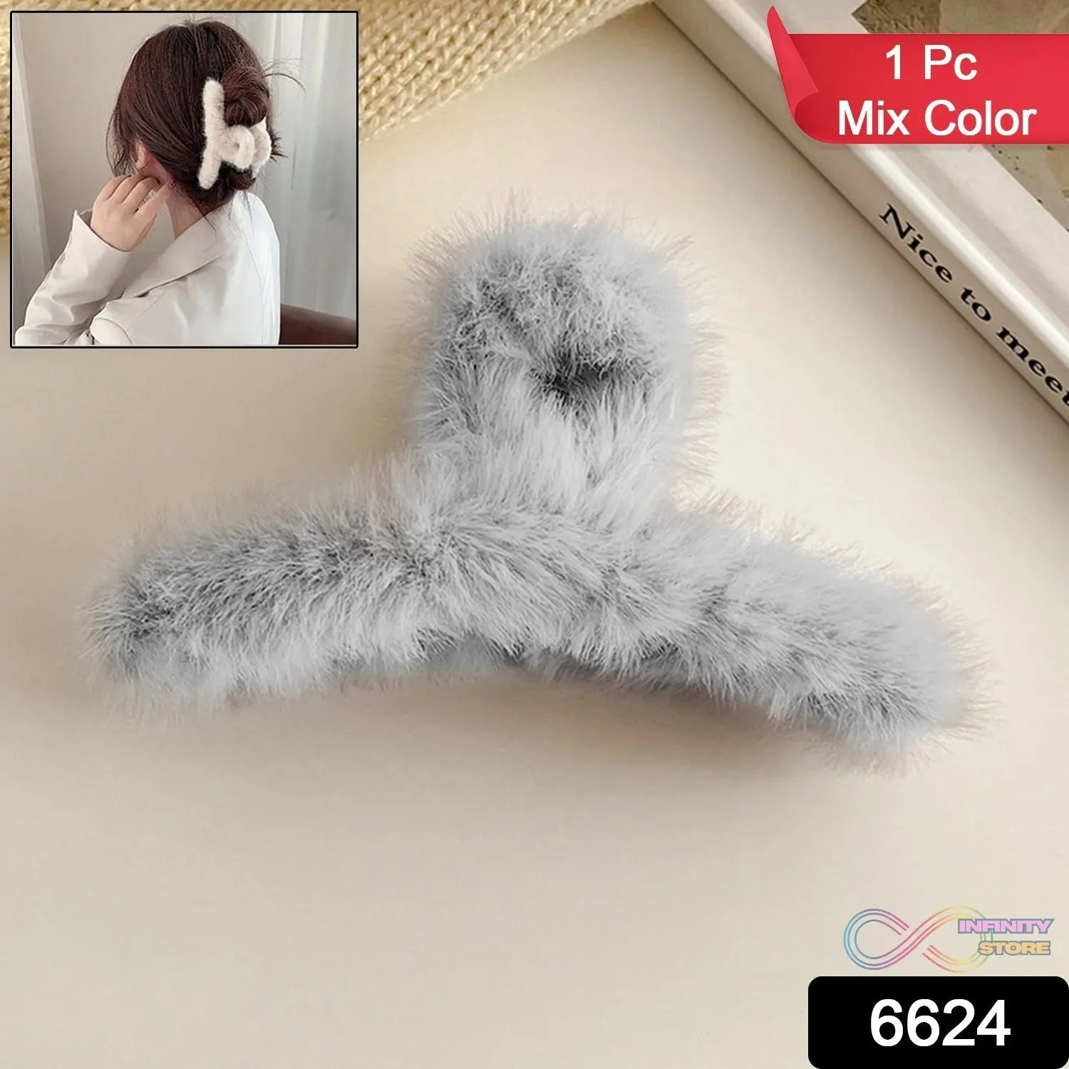 Large Plush Hair Claw Clips, Plastic Fluffy Hair Claw Hair (1 Pc / Mix Color) - infinityexculsivestore.com