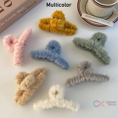 Large Plush Hair Claw Clips, Plastic Fluffy Hair Claw Hair (1 Pc / Mix Color) - infinityexculsivestore.com