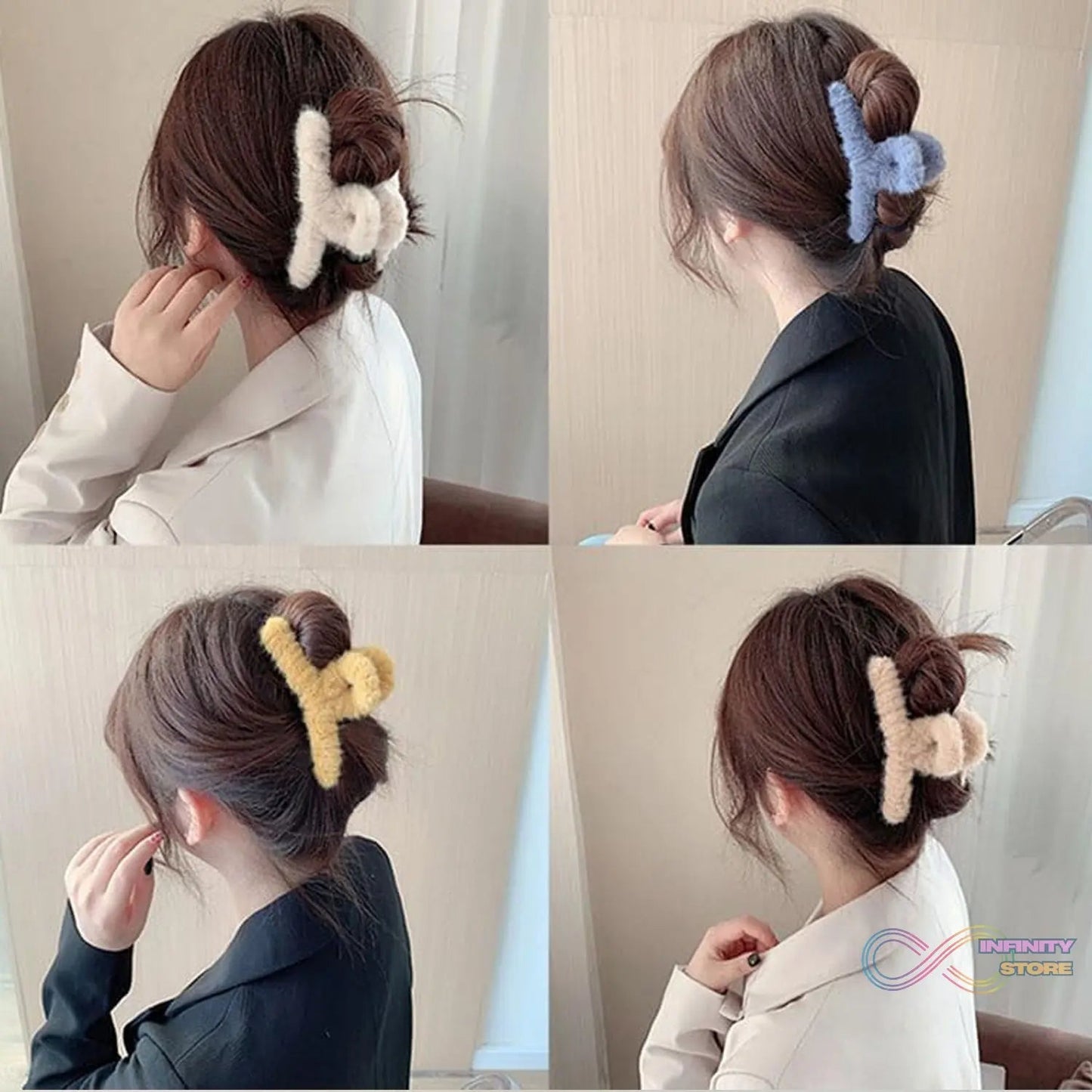 Large Plush Hair Claw Clips, Plastic Fluffy Hair Claw Hair (1 Pc / Mix Color) - infinityexculsivestore.com
