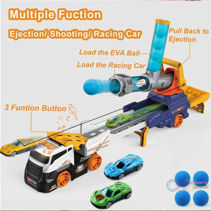 Large Truck Toys Include 2 Racing Cars+4 Ball, with Light & Sounds (Battery Not Included) - infinityexculsivestore.com