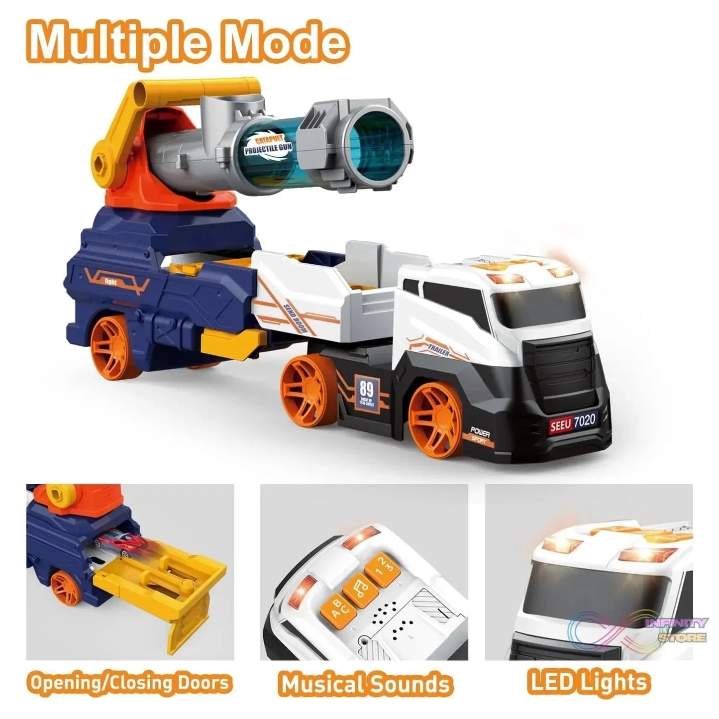 Large Truck Toys Include 2 Racing Cars+4 Ball, with Light & Sounds (Battery Not Included) - infinityexculsivestore.com