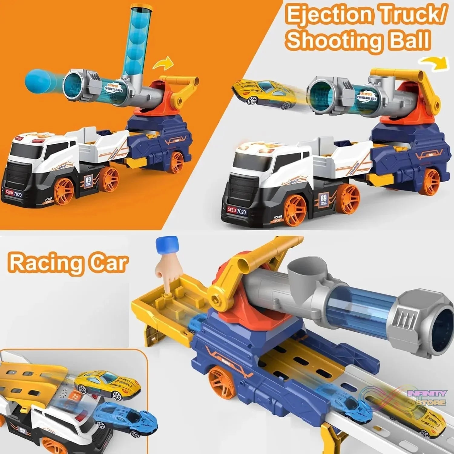 Large Truck Toys Include 2 Racing Cars+4 Ball, with Light & Sounds (Battery Not Included) - infinityexculsivestore.com