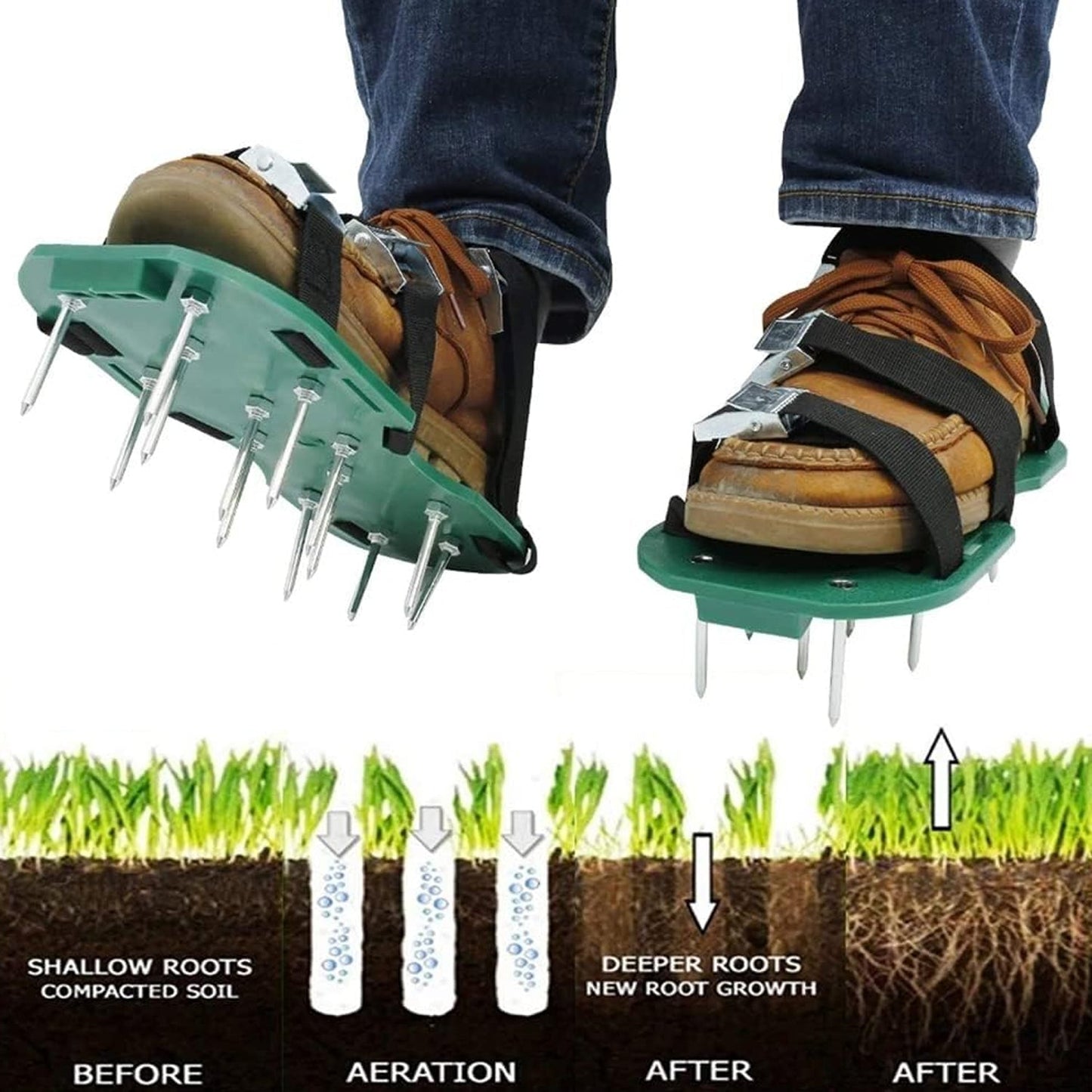Lawn Aerator Sandals, Garden Grass Aerator Spiked Sandals Green Studded Shoes for Yard Patio Garden Excavation - infinityexculsivestore.com