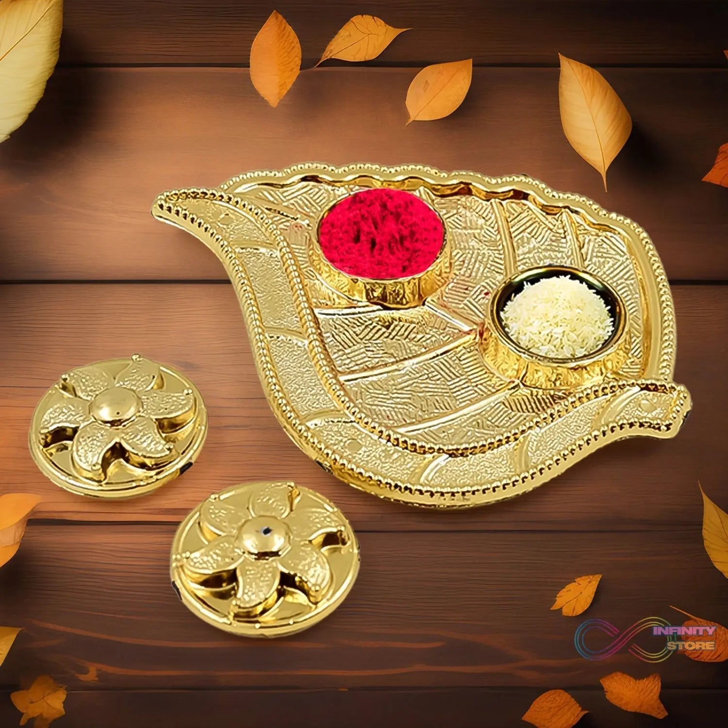 Leaf Shape Rakasha Bandhan Special Puja Thali (1 Pc) - infinityexculsivestore.com