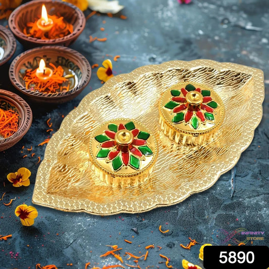 Leaf Shape Special Puja Thali (1 Pc / Mix Design) - infinityexculsivestore.com