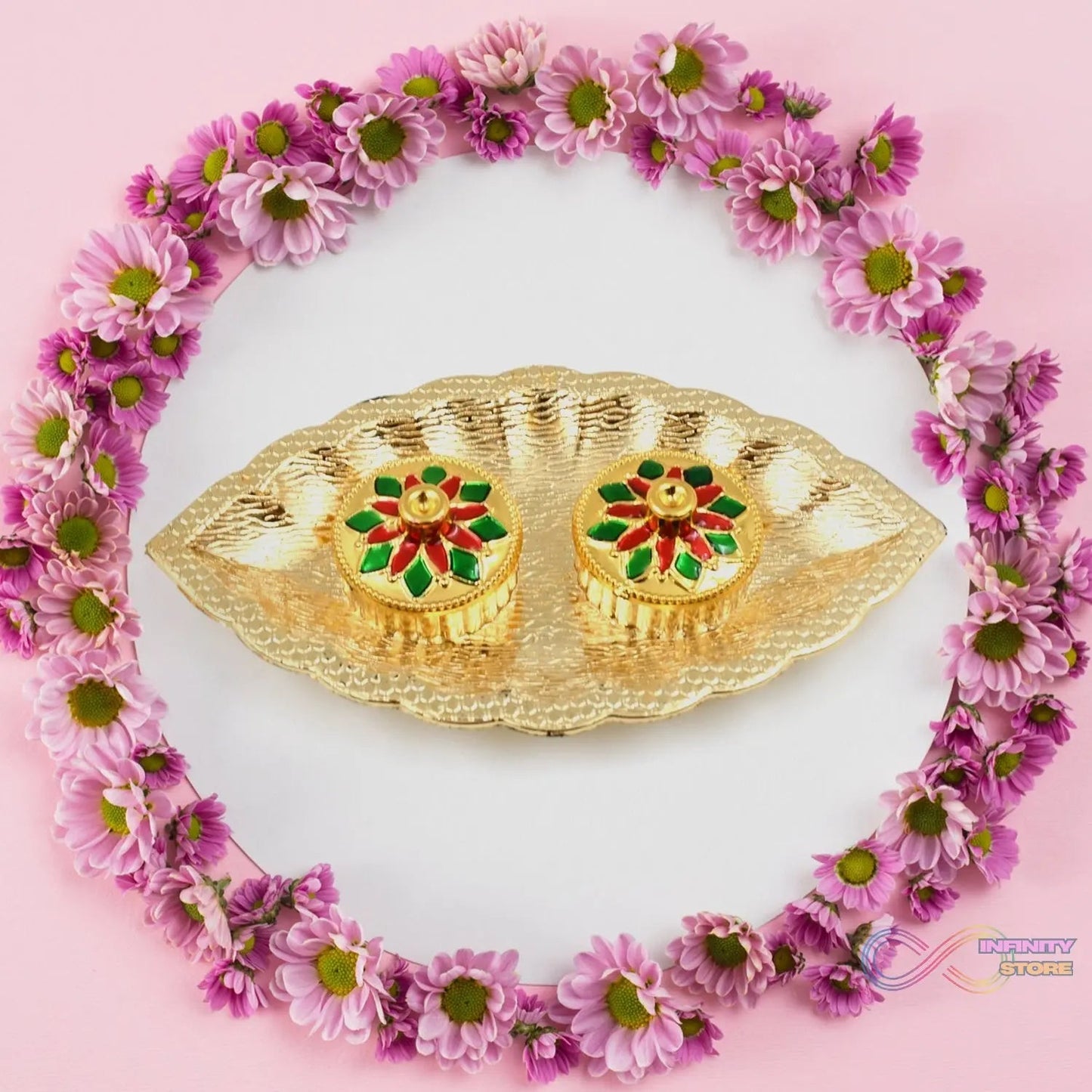 Leaf Shape Special Puja Thali (1 Pc / Mix Design) - infinityexculsivestore.com