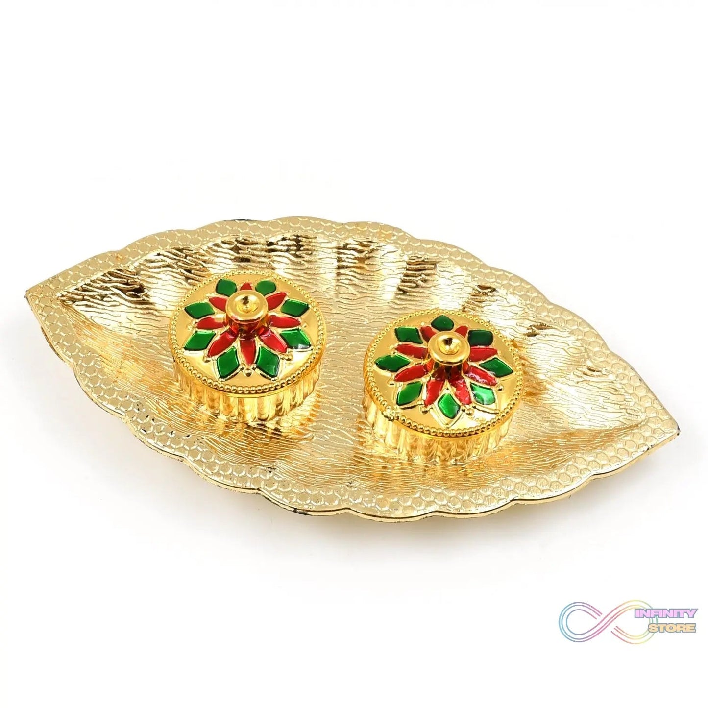 Leaf Shape Special Puja Thali (1 Pc / Mix Design) - infinityexculsivestore.com