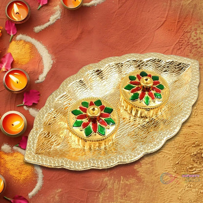 Leaf Shape Special Puja Thali (1 Pc / Mix Design) - infinityexculsivestore.com