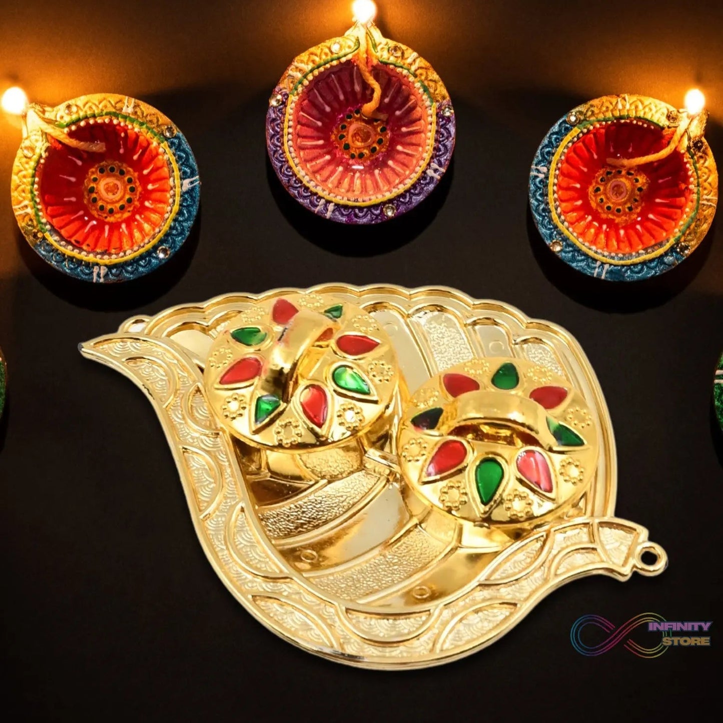 Leaf Shape Special Puja Thali (1 Pc / Mix Design) - infinityexculsivestore.com