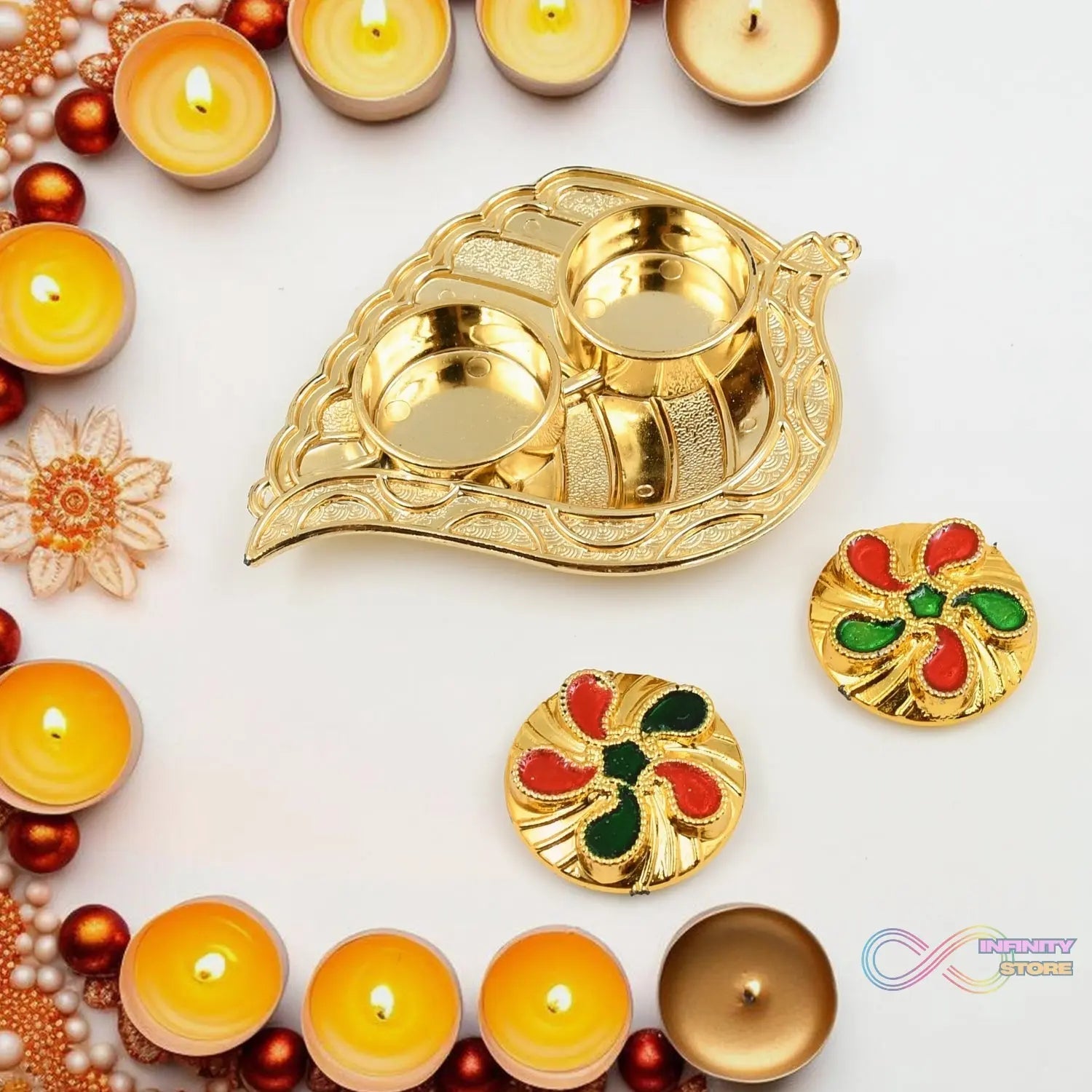 Leaf Shape Special Puja Thali (1 Pc / Mix Design) - infinityexculsivestore.com