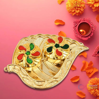 Leaf Shape Special Puja Thali (1 Pc / Mix Design) - infinityexculsivestore.com