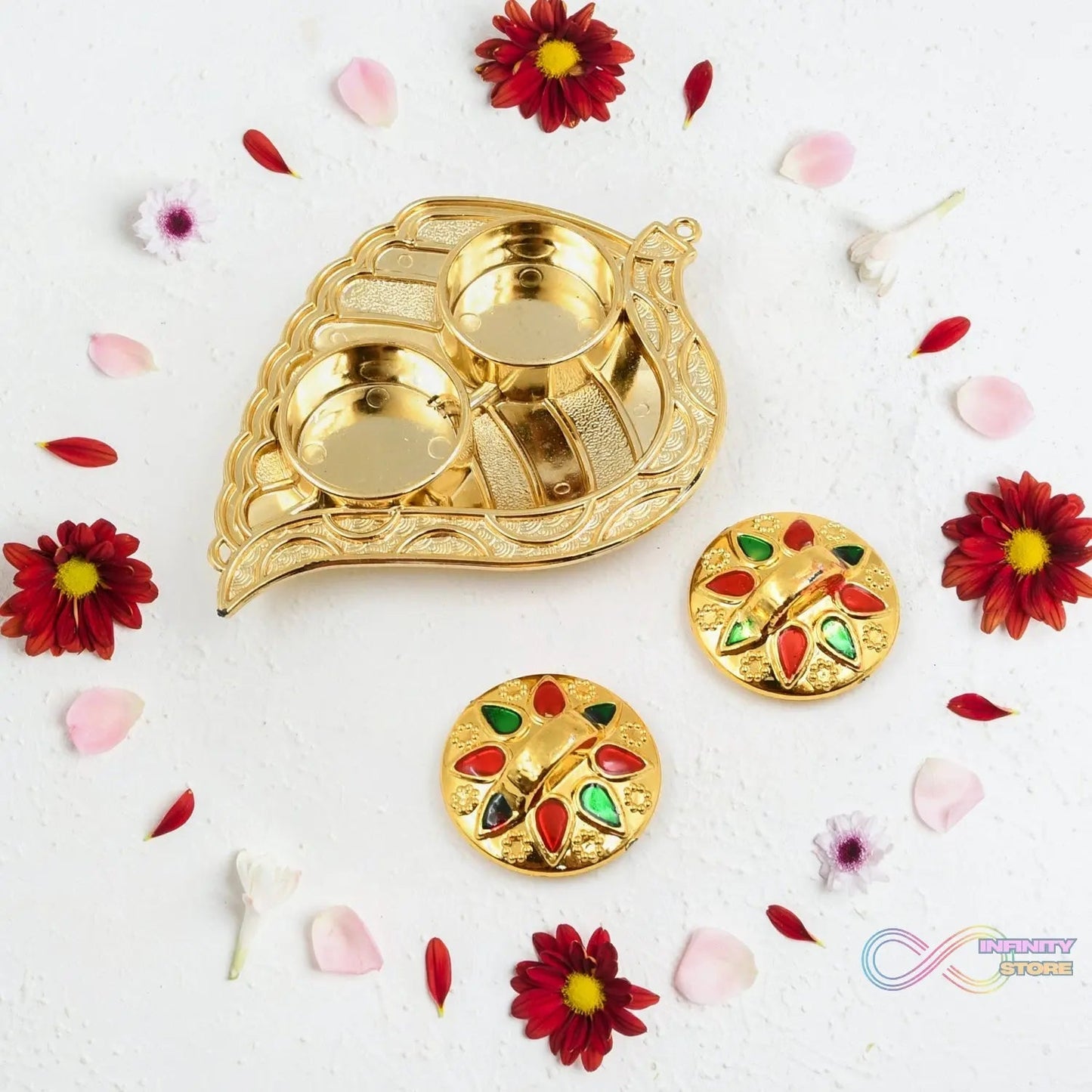 Leaf Shape Special Puja Thali (1 Pc / Mix Design) - infinityexculsivestore.com