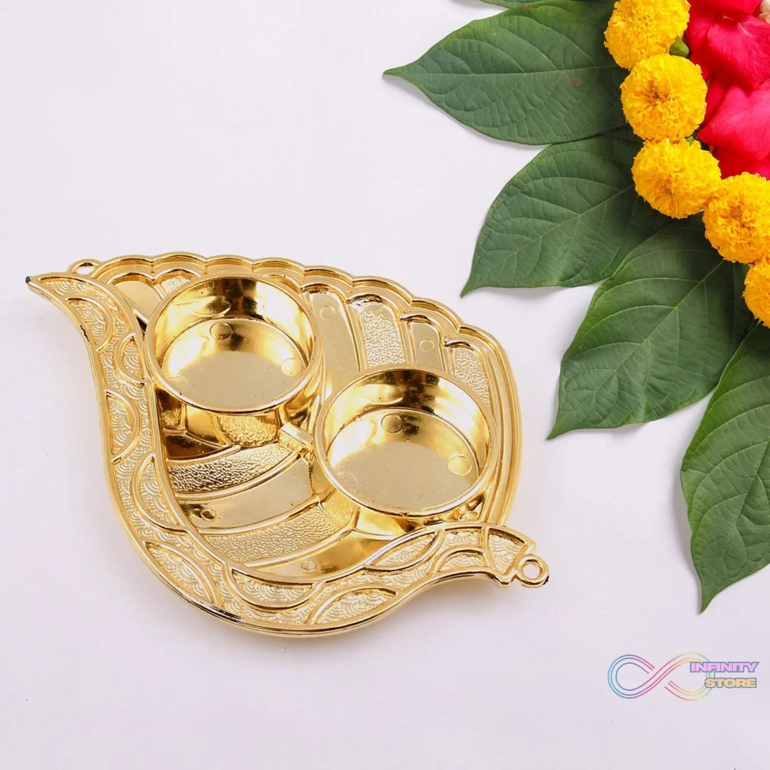 Leaf Shape Special Puja Thali (1 Pc / Mix Design) - infinityexculsivestore.com