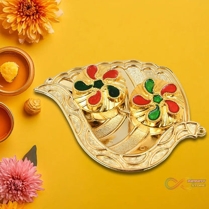 Leaf Shape Special Puja Thali (1 Pc / Mix Design) - infinityexculsivestore.com