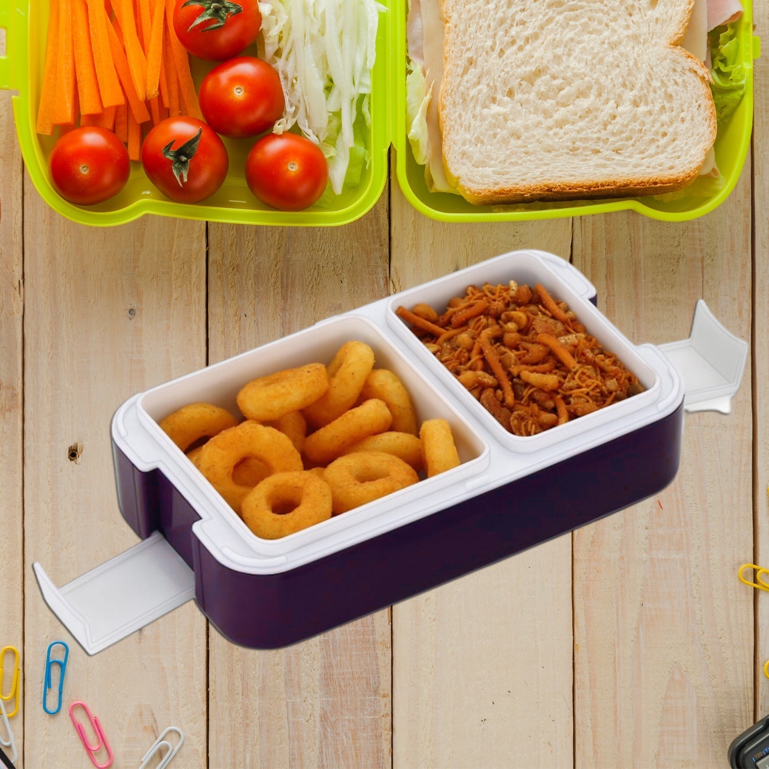 Leak - Proof Airtight Lunch Box with Spoon, 2 Compartments - infinityexculsivestore.com