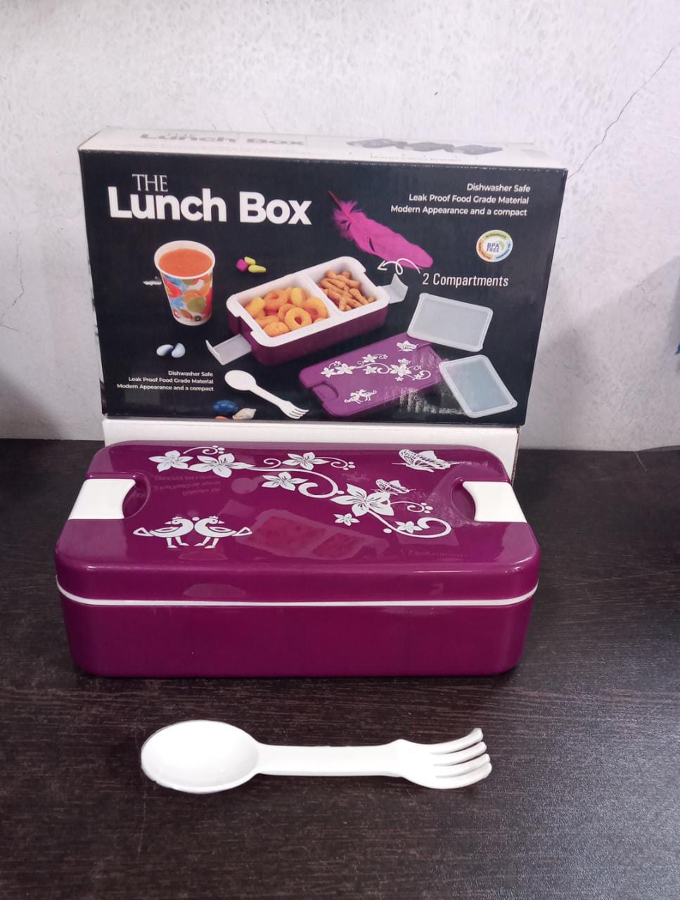 Leak - Proof Airtight Lunch Box with Spoon, 2 Compartments - infinityexculsivestore.com