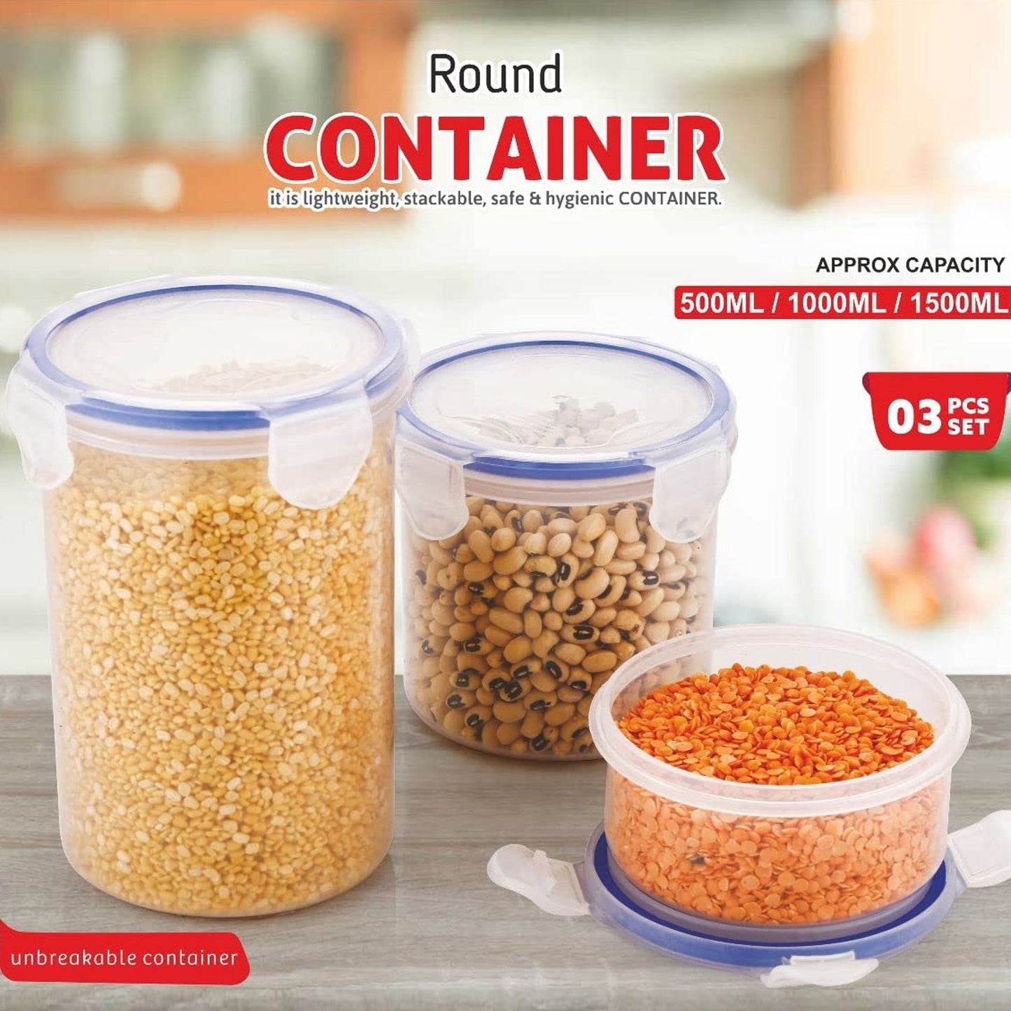 Leakproof & Airtight: 3 Pc Round Food Storage Set (500ml - 1500ml) - infinityexculsivestore.com