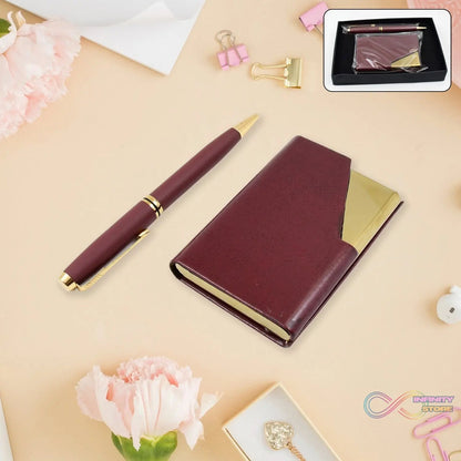 Leather Professional Business Visiting Card Case With Luxury Ballpoint Blue Pens (2 Pc Set / With Gift Box) - infinityexculsivestore.com
