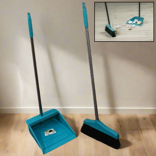 Long Handle Dustpan and Brush 2 Piece Set for Sweeping Cleaning Home Office - infinityexculsivestore.com