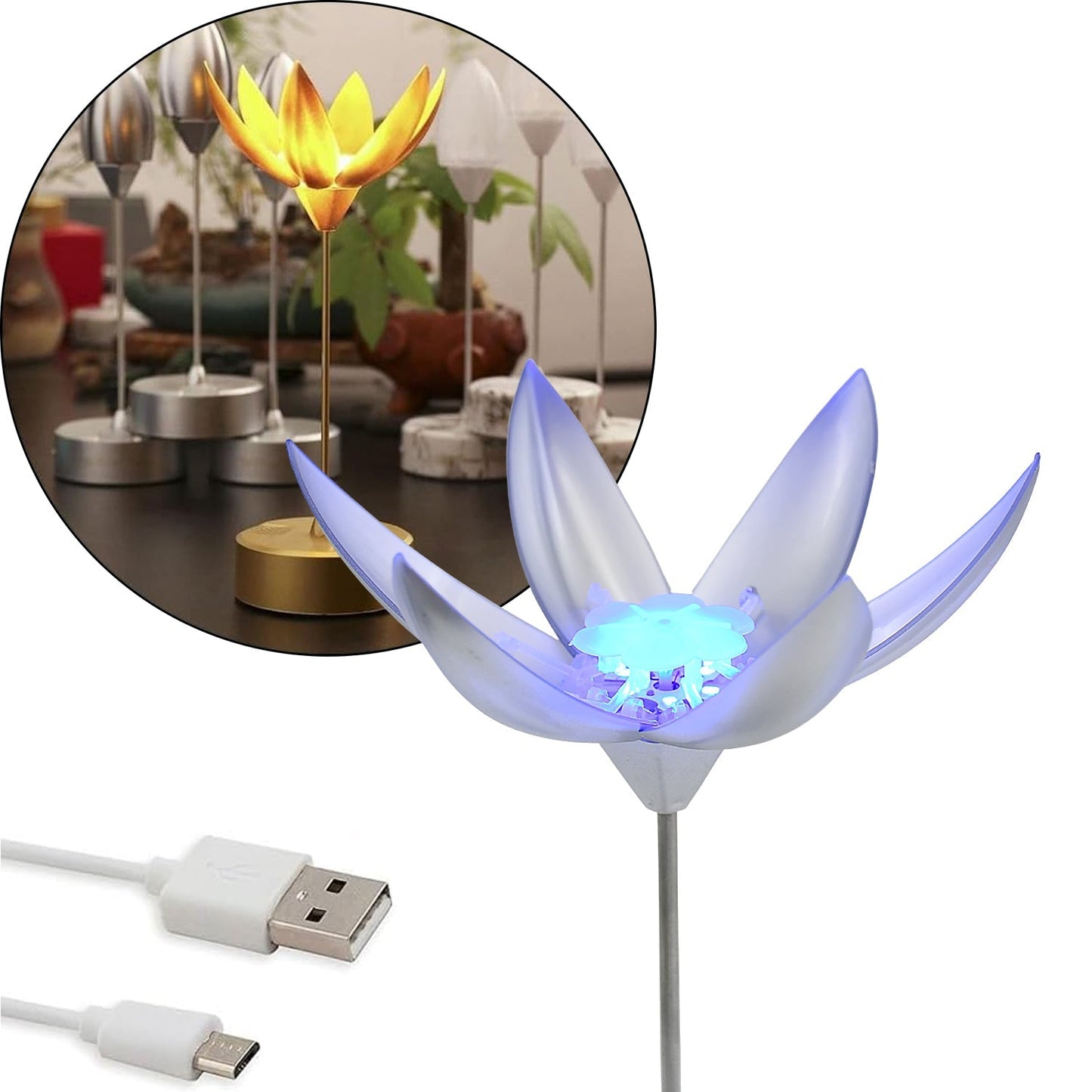 Lotus Flower Lamp with Music, Touch Open and Close, USB Rechargeable (1 Pc / Only One Color) - infinityexculsivestore.com