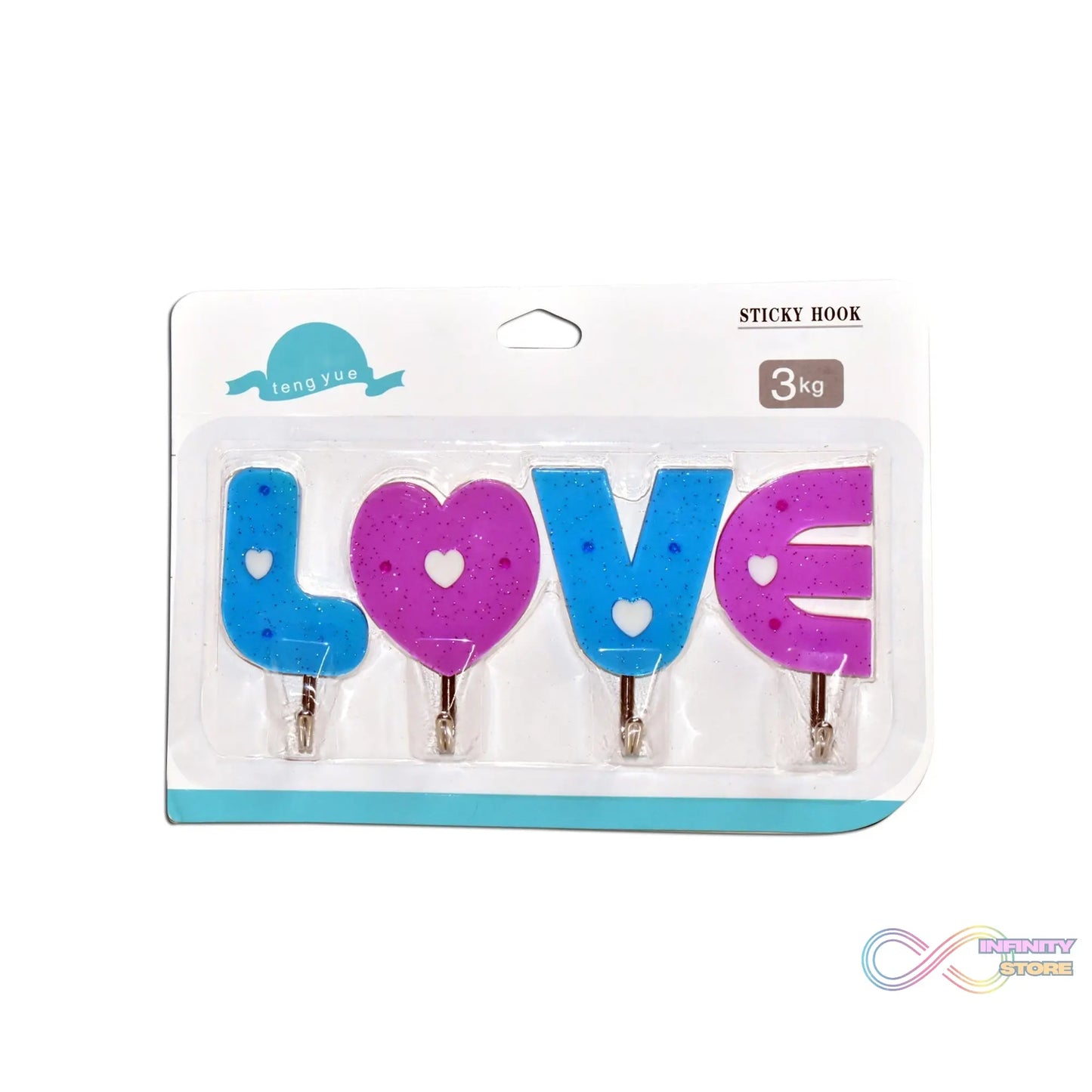 Set of love-shaped self-adhesive hooks for home decoration.
