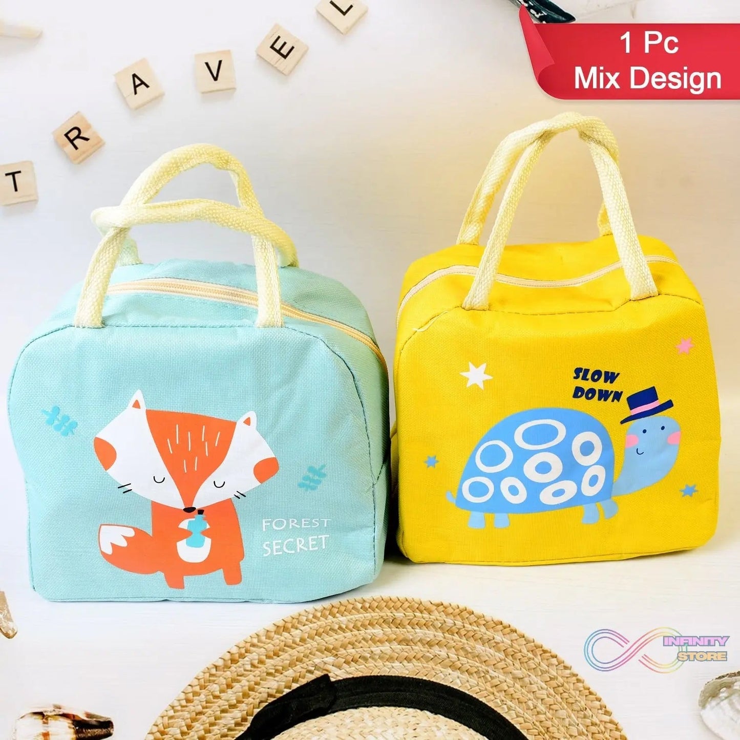 Lunch Box Bag for Women Men Insulated Lunch Bag With Zipper (1 Pc / Mix Color / Design) - infinityexculsivestore.com