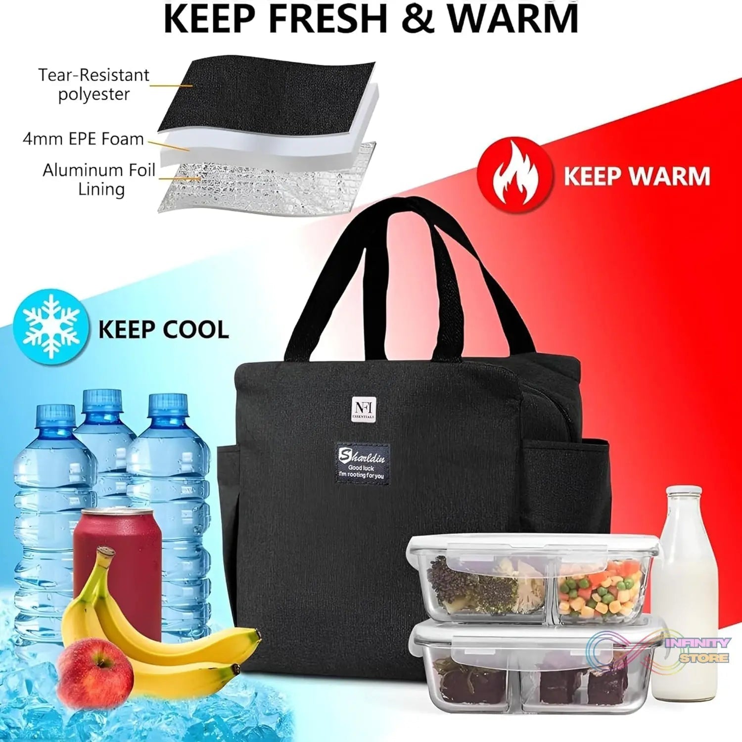 Lunch Box Bag for Women Men Insulated Lunch Bag With Zipper (1 Pc / Mix Color) - infinityexculsivestore.com
