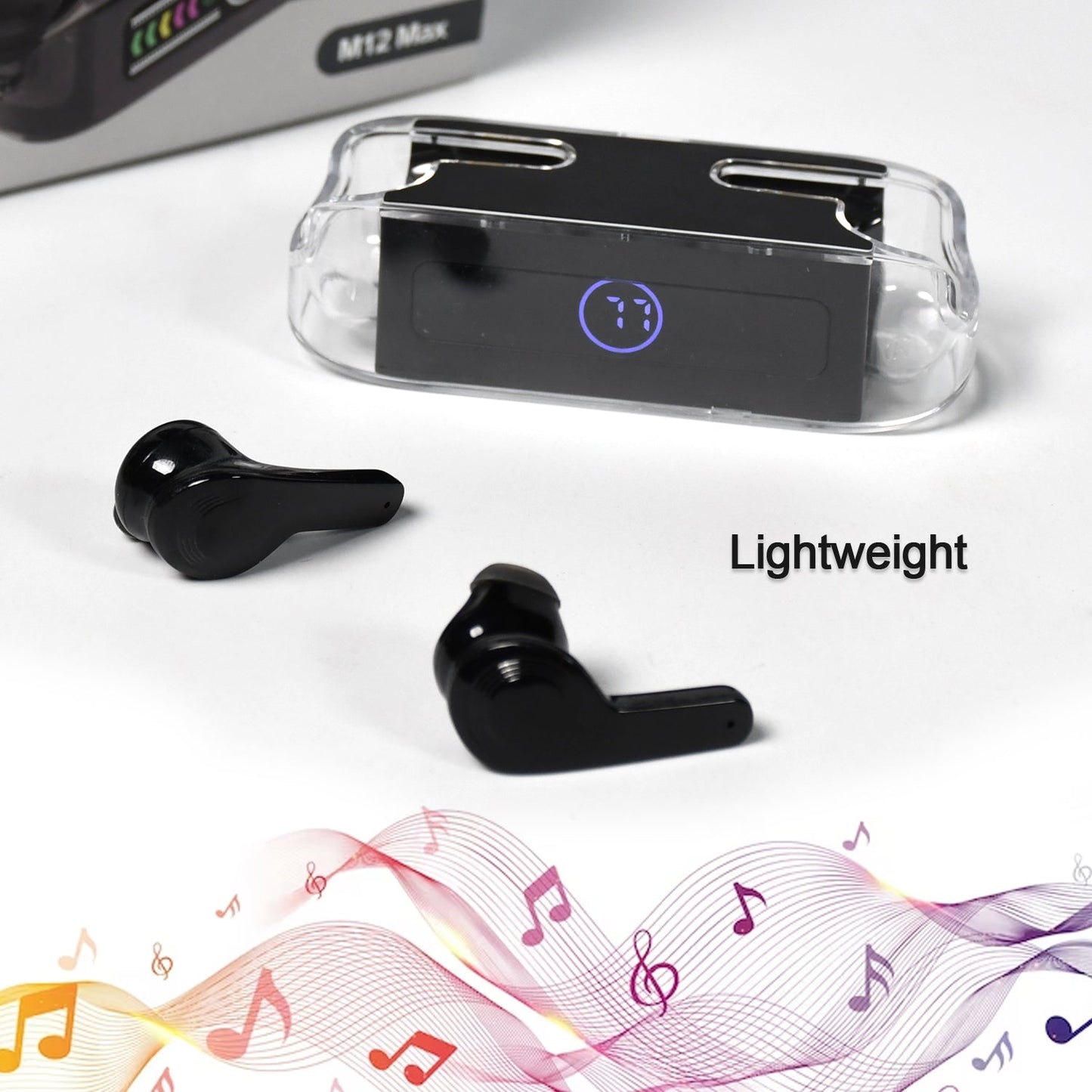 M12 Max Wireless Earbuds, Black Touch Control Bluetooth - infinityexculsivestore.com