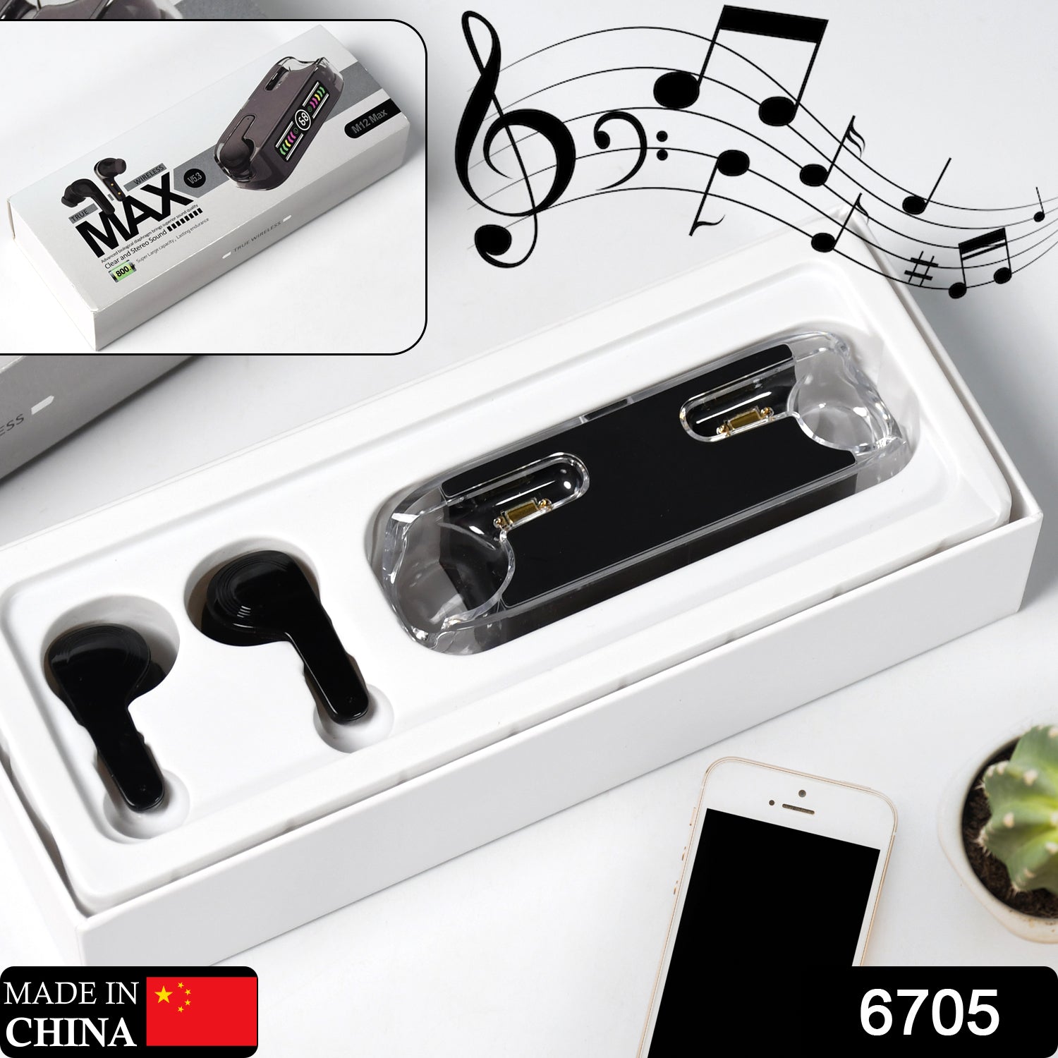 M12 Max Wireless Earbuds, Black Touch Control Bluetooth - infinityexculsivestore.com